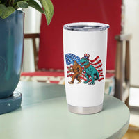 Funny Patriotic Tumbler Cup Bigfoot Walking Dinosaur With USA Flag