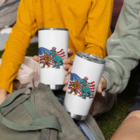 Funny Patriotic Tumbler Cup Bigfoot Walking Dinosaur With USA Flag