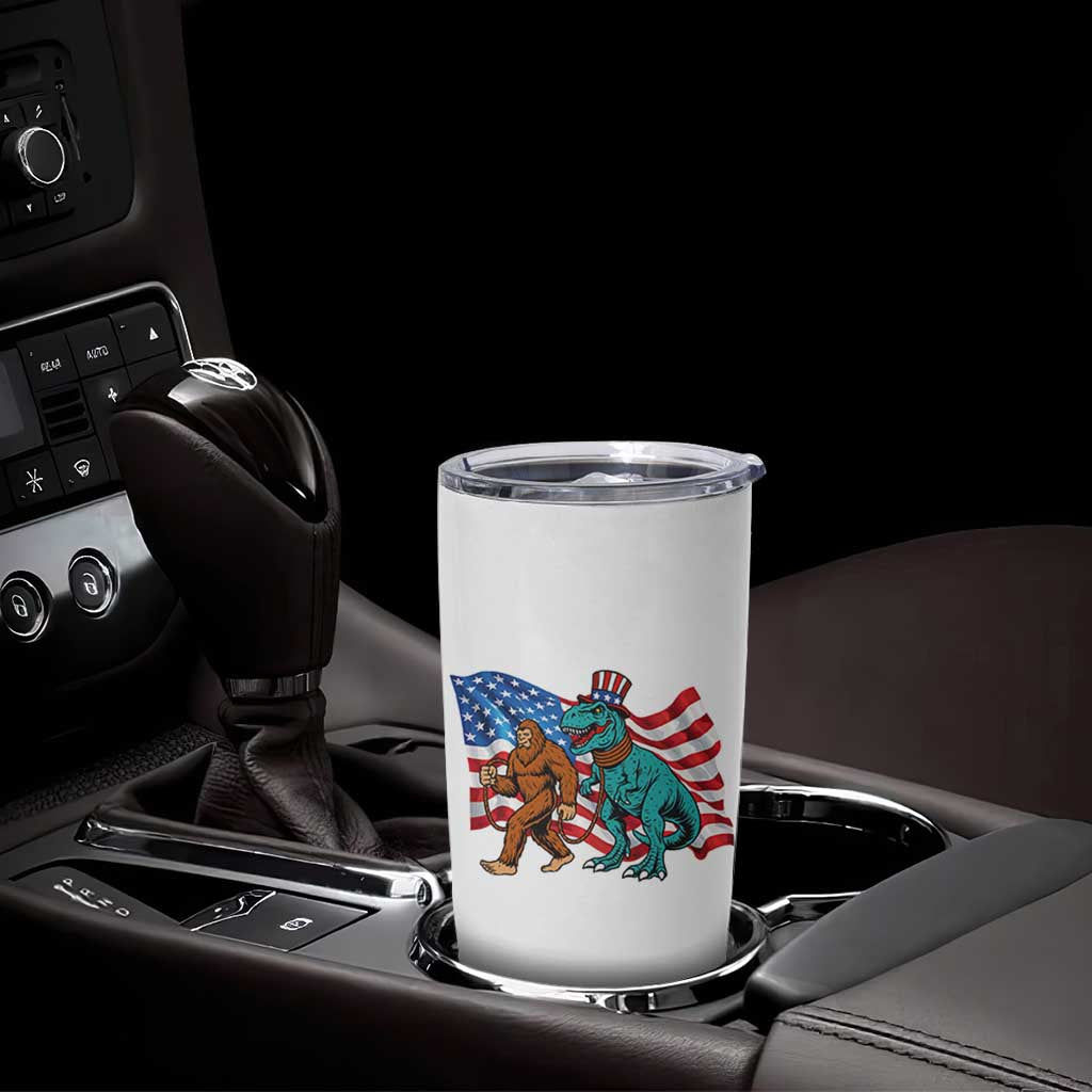 Funny Patriotic Tumbler Cup Bigfoot Walking Dinosaur With USA Flag