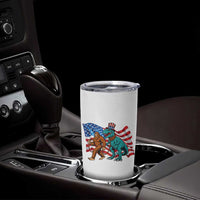Funny Patriotic Tumbler Cup Bigfoot Walking Dinosaur With USA Flag