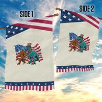 Funny Patriotic Garden Flag Bigfoot Walking Dinosaur With USA Flag