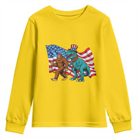 Funny Patriotic Youth Sweatshirt Bigfoot Walking Dinosaur With USA Flag - Wonder Print Shop