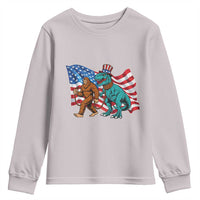 Funny Patriotic Youth Sweatshirt Bigfoot Walking Dinosaur With USA Flag - Wonder Print Shop