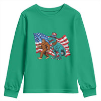 Funny Patriotic Youth Sweatshirt Bigfoot Walking Dinosaur With USA Flag - Wonder Print Shop