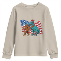 Funny Patriotic Youth Sweatshirt Bigfoot Walking Dinosaur With USA Flag - Wonder Print Shop