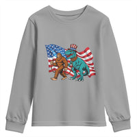Funny Patriotic Youth Sweatshirt Bigfoot Walking Dinosaur With USA Flag - Wonder Print Shop