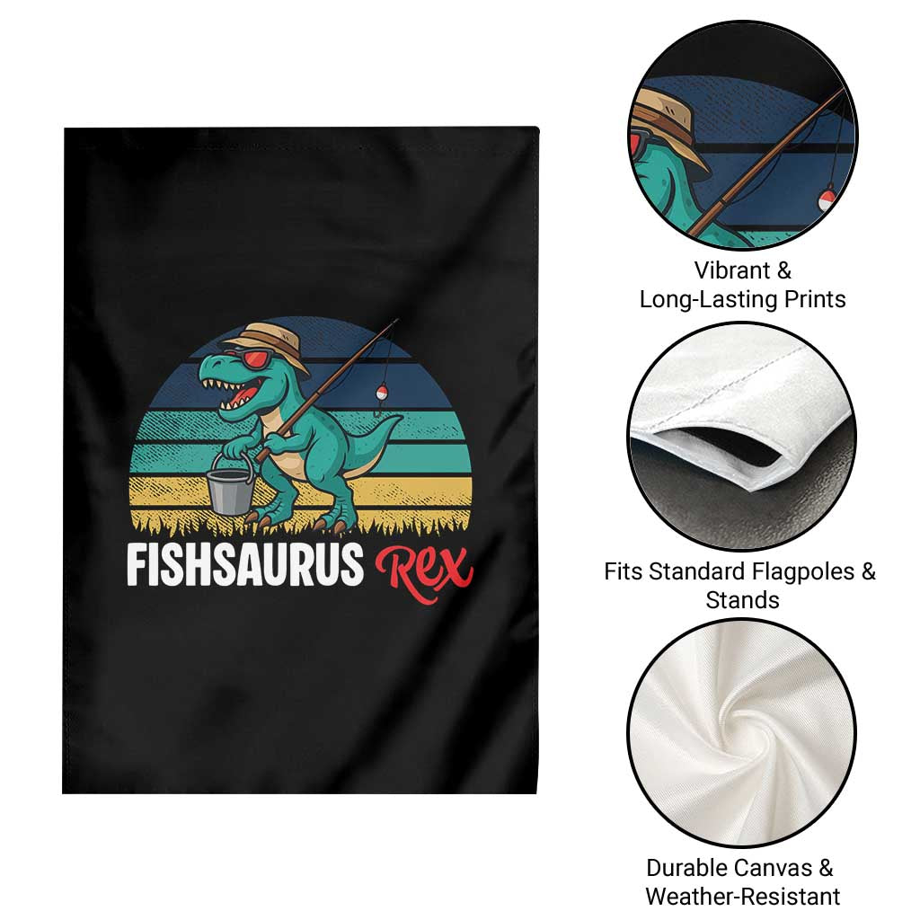 Funny Dinosaur Garden Flag Fishsaurus Rex Fishing Lover - Wonder Print Shop