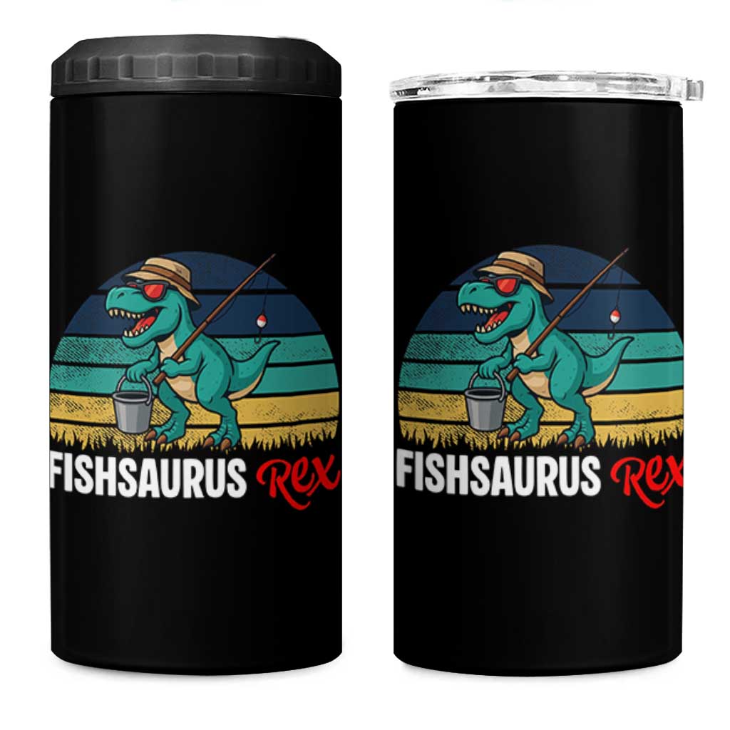 Funny Dinosaur 4 in 1 Can Cooler Tumbler Fishsaurus Rex Fishing Lover