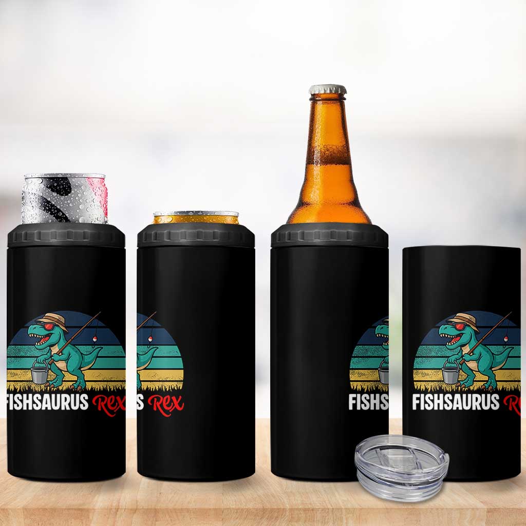 Funny Dinosaur 4 in 1 Can Cooler Tumbler Fishsaurus Rex Fishing Lover