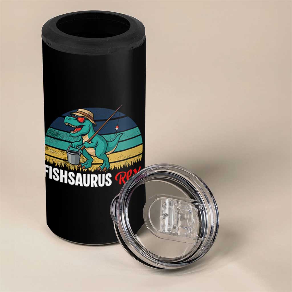 Funny Dinosaur 4 in 1 Can Cooler Tumbler Fishsaurus Rex Fishing Lover