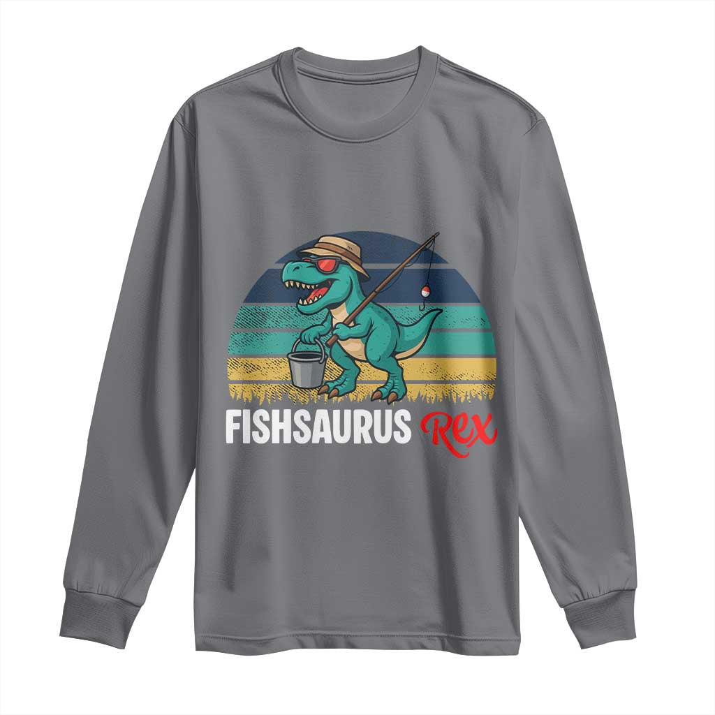 Funny Dinosaur Long Sleeve Shirt Fishsaurus Rex Fishing Lover - Wonder Print Shop