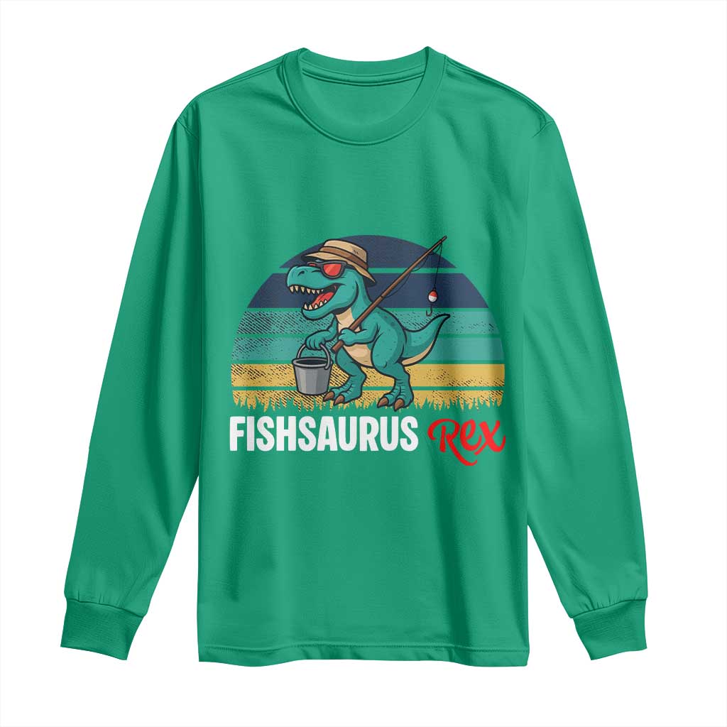 Funny Dinosaur Long Sleeve Shirt Fishsaurus Rex Fishing Lover - Wonder Print Shop