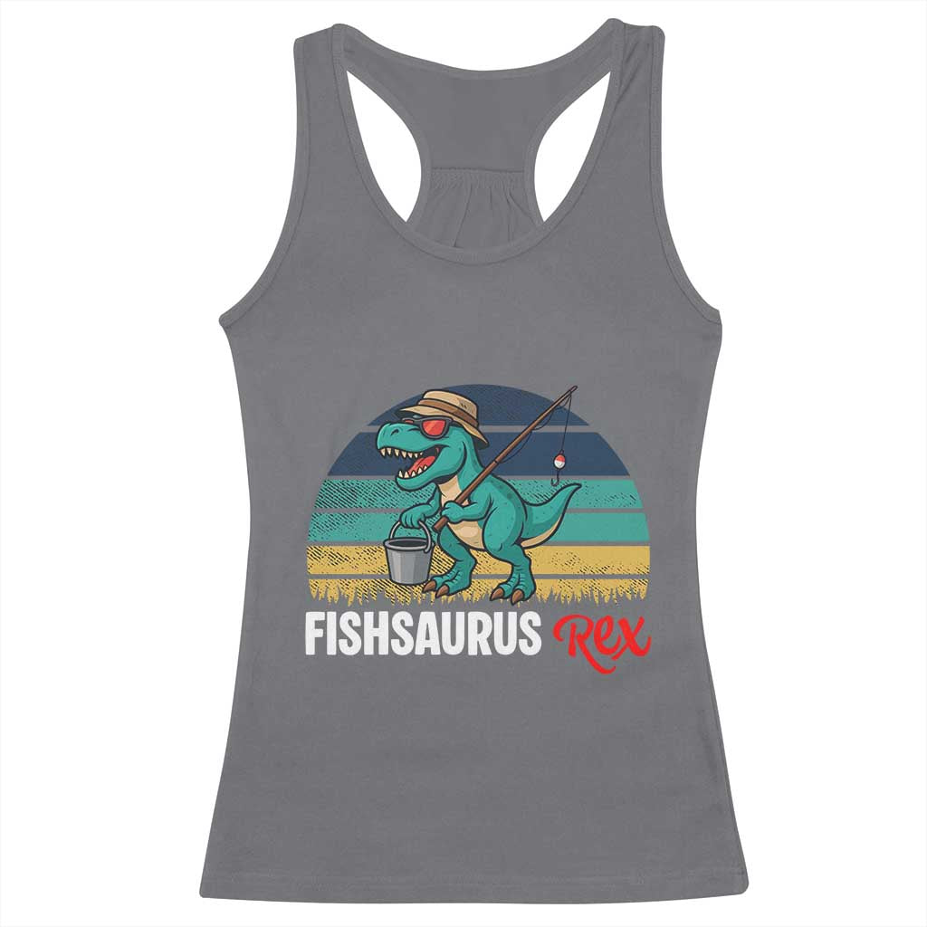 Funny Dinosaur Racerback Tank Top Fishsaurus Rex Fishing Lover - Wonder Print Shop
