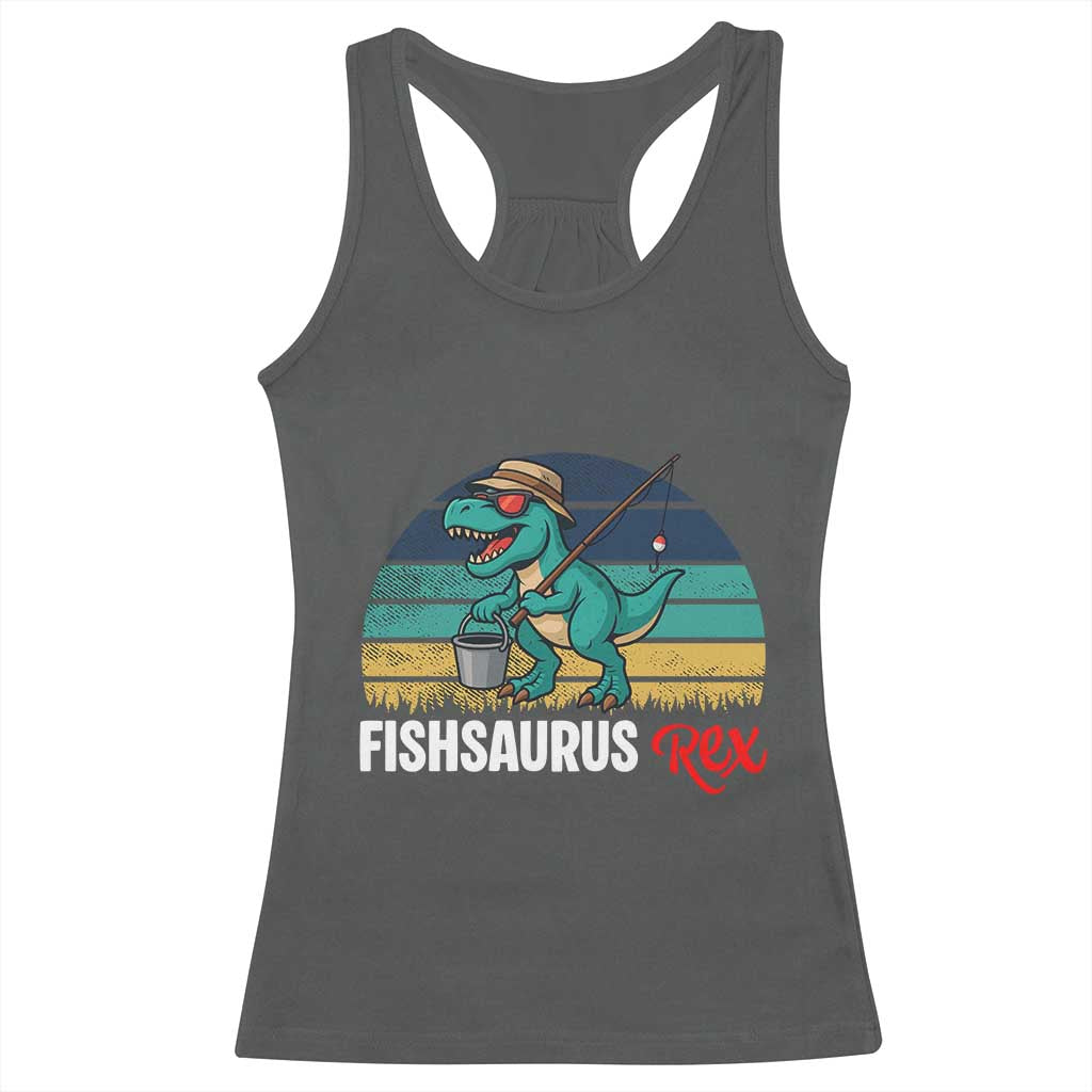 Funny Dinosaur Racerback Tank Top Fishsaurus Rex Fishing Lover - Wonder Print Shop