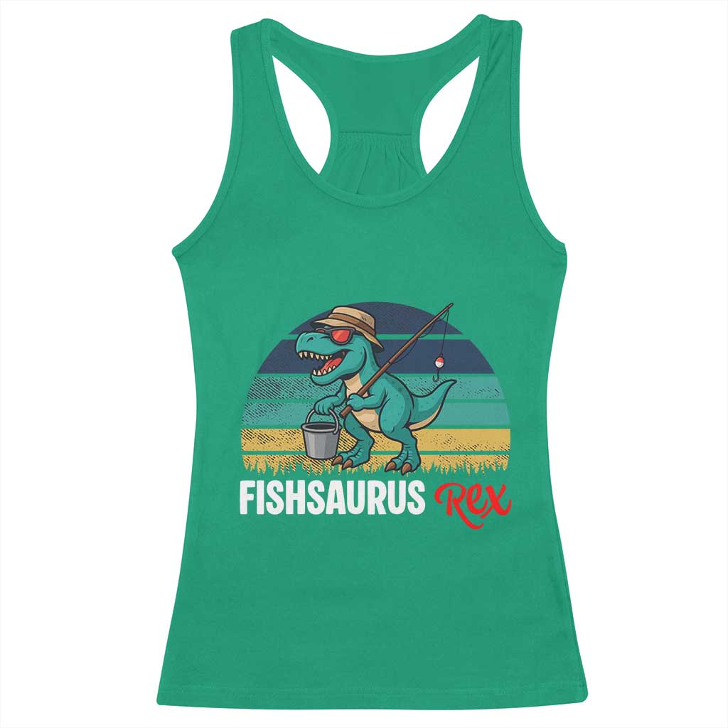 Funny Dinosaur Racerback Tank Top Fishsaurus Rex Fishing Lover - Wonder Print Shop