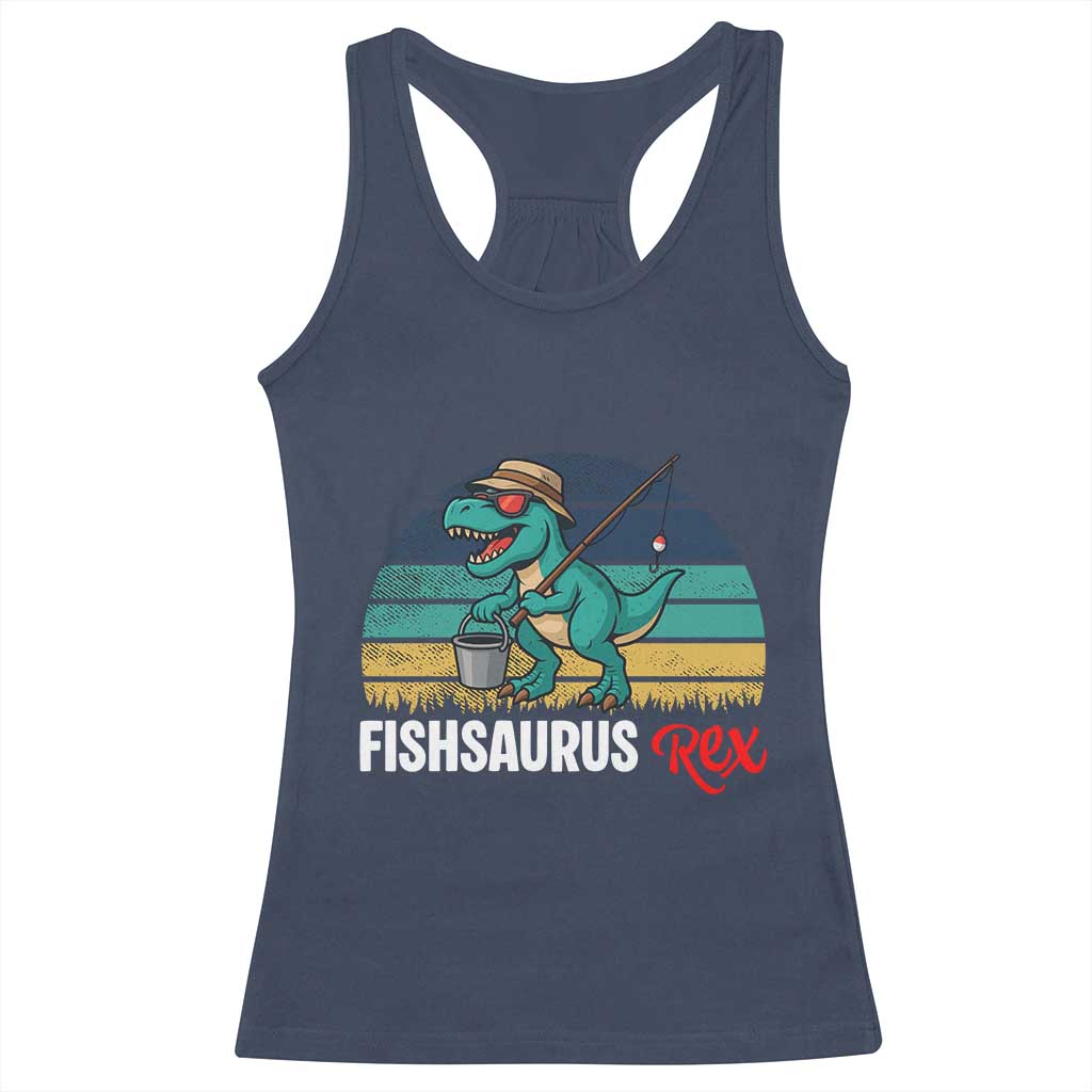 Funny Dinosaur Racerback Tank Top Fishsaurus Rex Fishing Lover - Wonder Print Shop