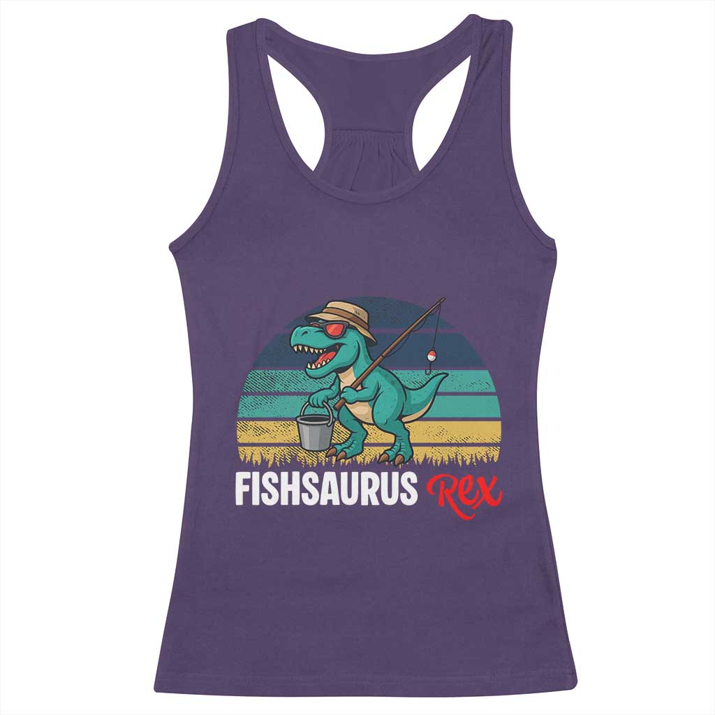 Funny Dinosaur Racerback Tank Top Fishsaurus Rex Fishing Lover - Wonder Print Shop