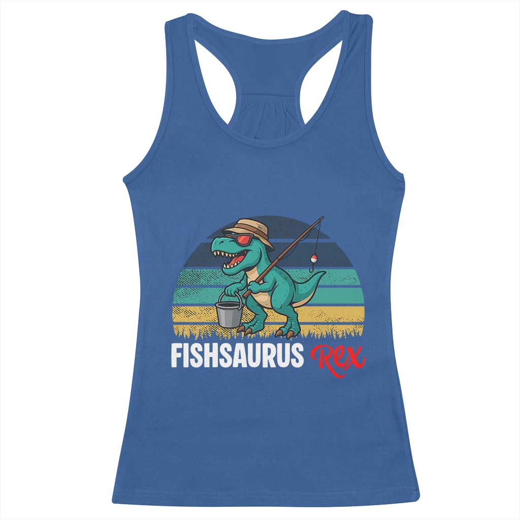 Funny Dinosaur Racerback Tank Top Fishsaurus Rex Fishing Lover - Wonder Print Shop
