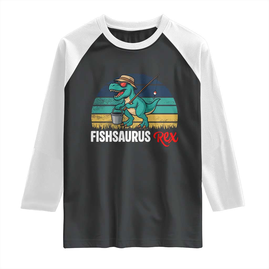Funny Dinosaur Raglan Shirt Fishsaurus Rex Fishing Lover - Wonder Print Shop