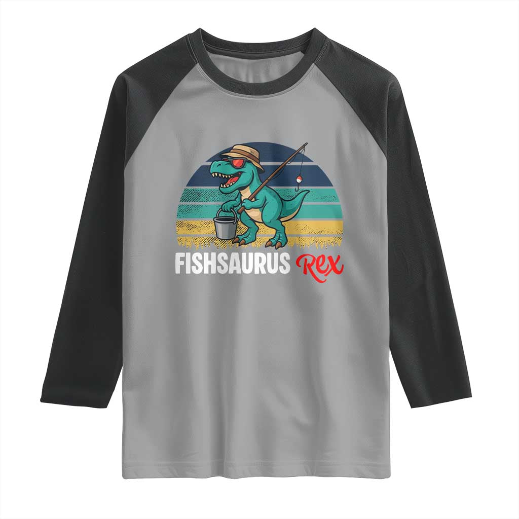 Funny Dinosaur Raglan Shirt Fishsaurus Rex Fishing Lover - Wonder Print Shop