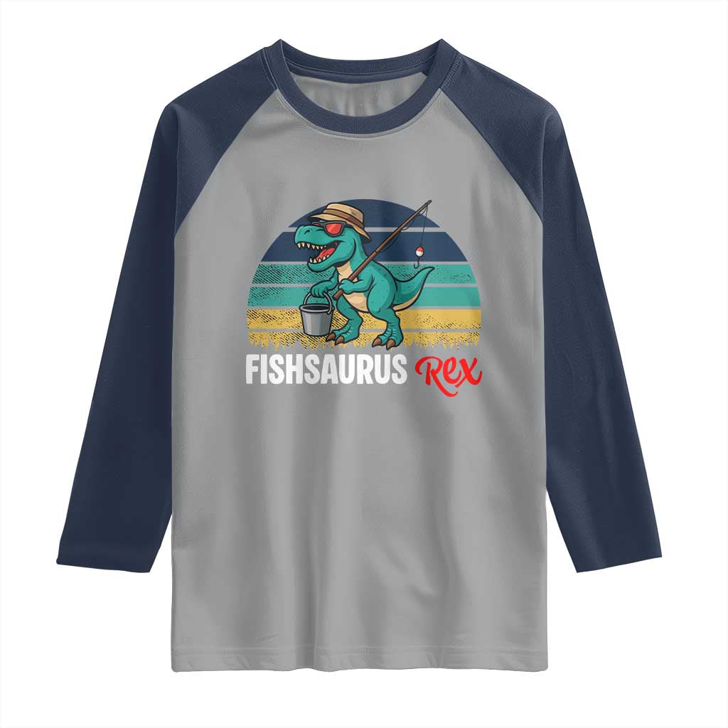 Funny Dinosaur Raglan Shirt Fishsaurus Rex Fishing Lover - Wonder Print Shop