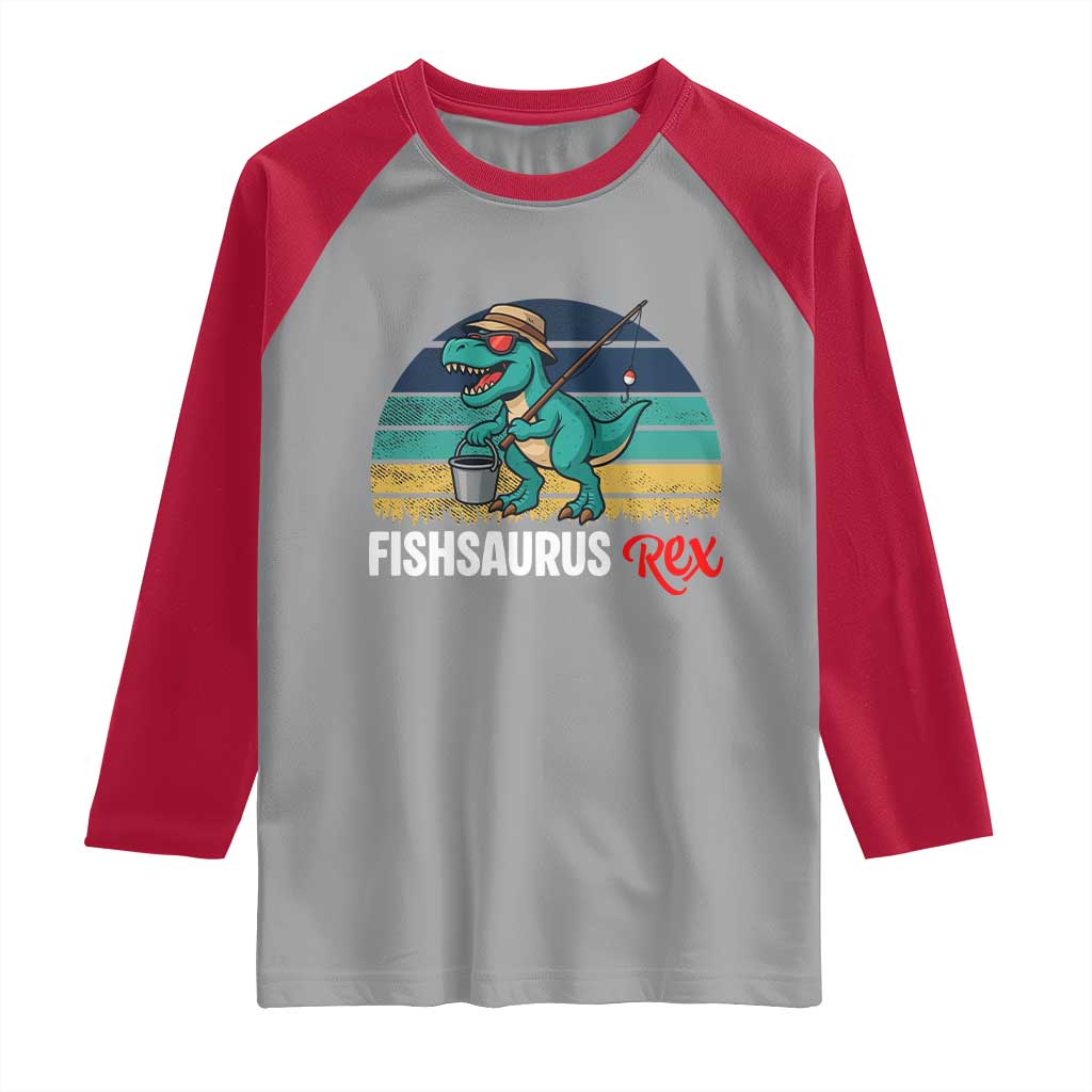 Funny Dinosaur Raglan Shirt Fishsaurus Rex Fishing Lover - Wonder Print Shop