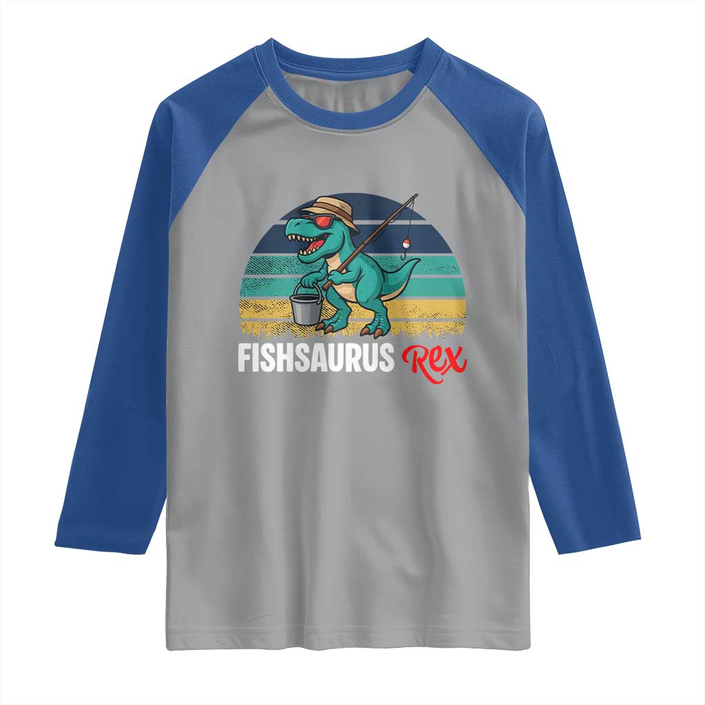 Funny Dinosaur Raglan Shirt Fishsaurus Rex Fishing Lover - Wonder Print Shop