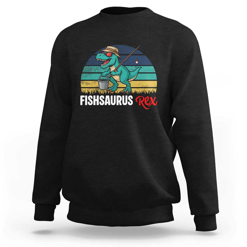 Funny Dinosaur Sweatshirt Fishsaurus Rex Fishing Lover - Wonder Print Shop