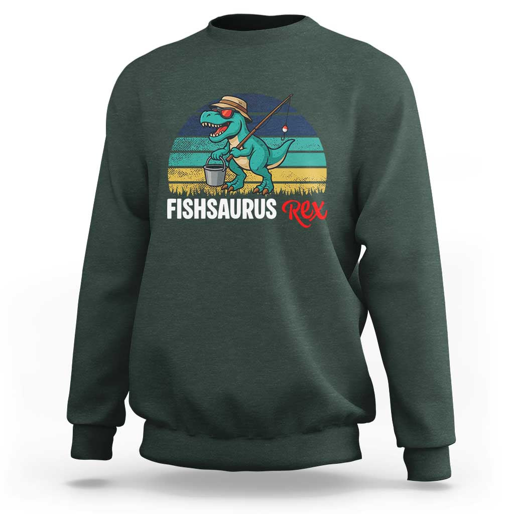 Funny Dinosaur Sweatshirt Fishsaurus Rex Fishing Lover - Wonder Print Shop