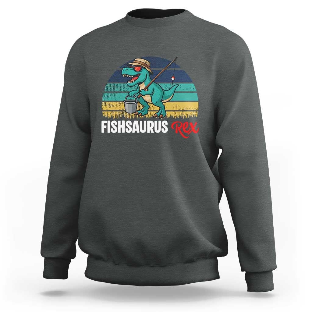 Funny Dinosaur Sweatshirt Fishsaurus Rex Fishing Lover - Wonder Print Shop