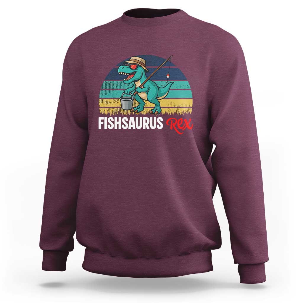 Funny Dinosaur Sweatshirt Fishsaurus Rex Fishing Lover - Wonder Print Shop