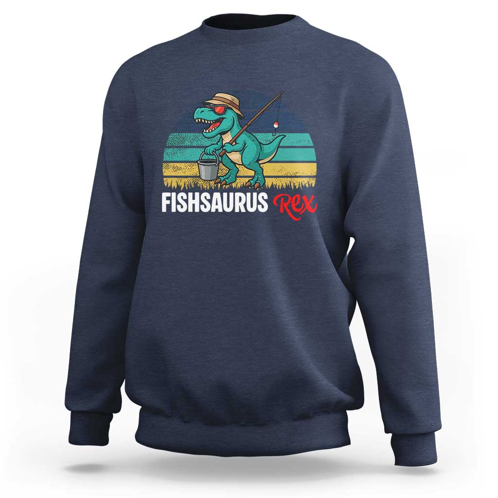 Funny Dinosaur Sweatshirt Fishsaurus Rex Fishing Lover - Wonder Print Shop
