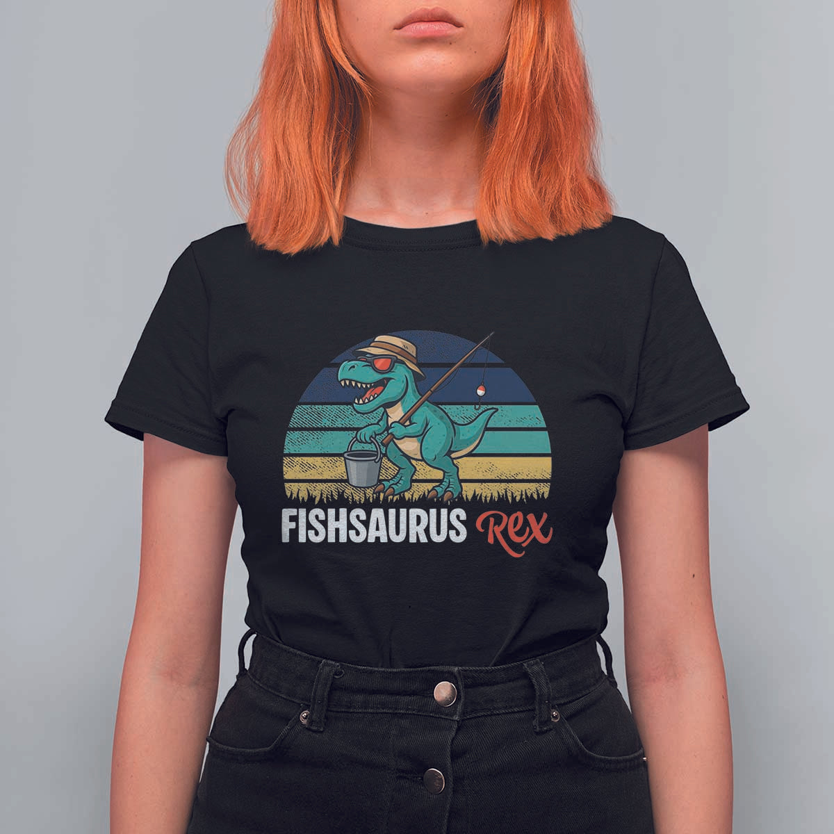 Funny Dinosaur T Shirt For Women Fishsaurus Rex Fishing Lover - Wonder Print Shop