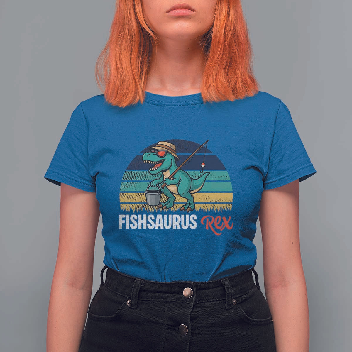 Funny Dinosaur T Shirt For Women Fishsaurus Rex Fishing Lover - Wonder Print Shop