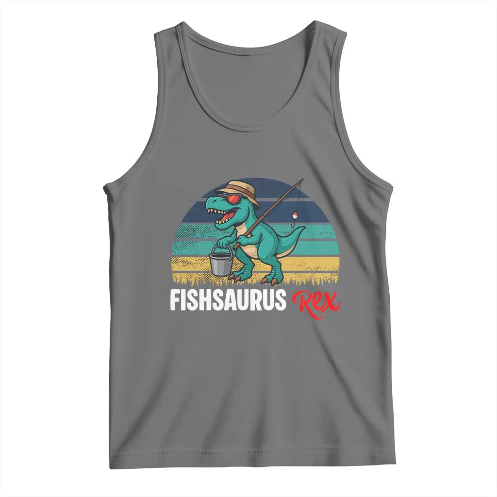 Funny Dinosaur Tank Top Fishsaurus Rex Fishing Lover - Wonder Print Shop