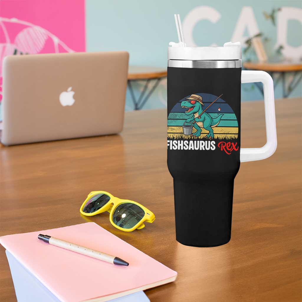 Funny Dinosaur Tumbler With Handle Fishsaurus Rex Fishing Lover