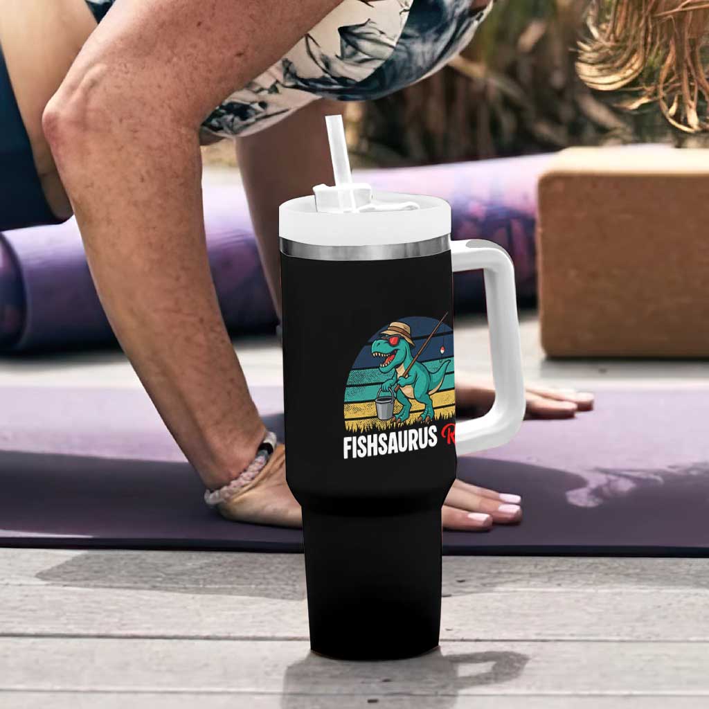 Funny Dinosaur Tumbler With Handle Fishsaurus Rex Fishing Lover
