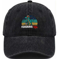 Funny Dinosaur Washed Cotton Baseball Cap Fishsaurus Rex Fishing Lover