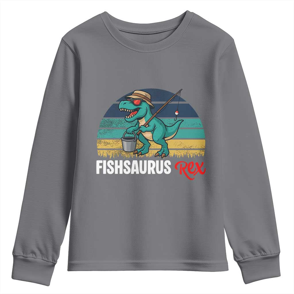 Funny Dinosaur Youth Sweatshirt Fishsaurus Rex Fishing Lover - Wonder Print Shop