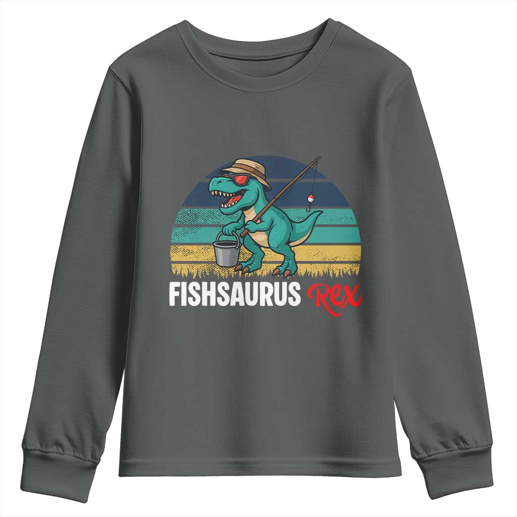 Funny Dinosaur Youth Sweatshirt Fishsaurus Rex Fishing Lover - Wonder Print Shop