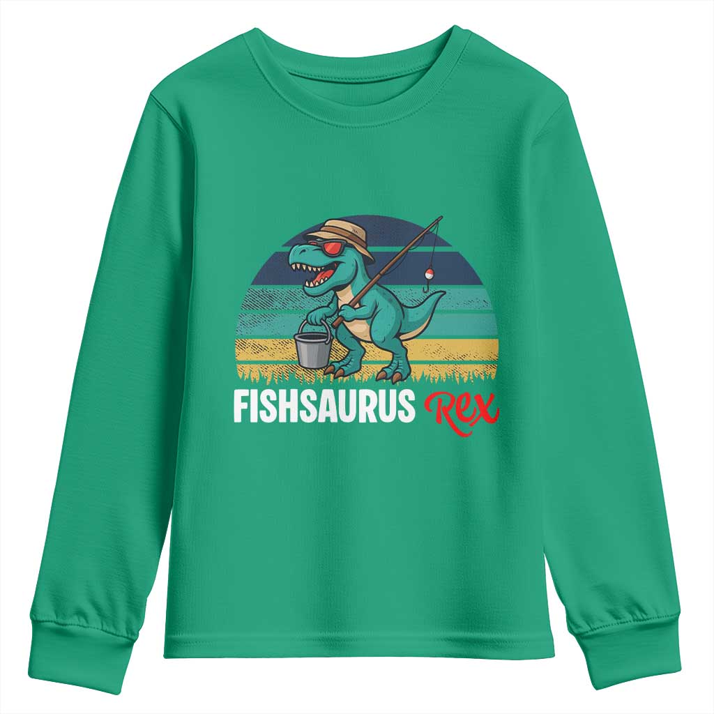 Funny Dinosaur Youth Sweatshirt Fishsaurus Rex Fishing Lover - Wonder Print Shop