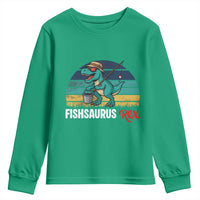 Funny Dinosaur Youth Sweatshirt Fishsaurus Rex Fishing Lover - Wonder Print Shop