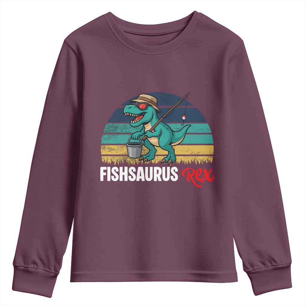 Funny Dinosaur Youth Sweatshirt Fishsaurus Rex Fishing Lover - Wonder Print Shop