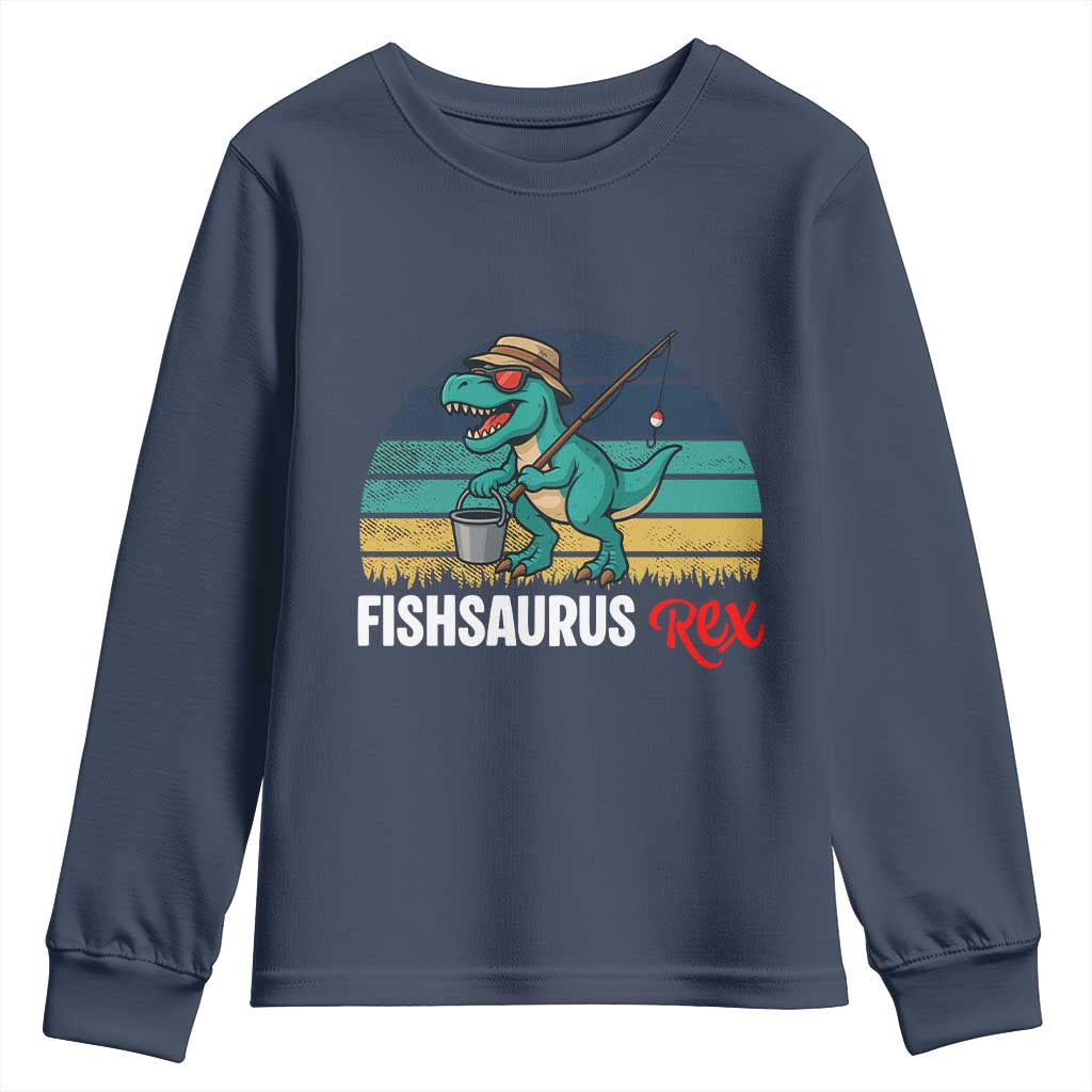 Funny Dinosaur Youth Sweatshirt Fishsaurus Rex Fishing Lover - Wonder Print Shop