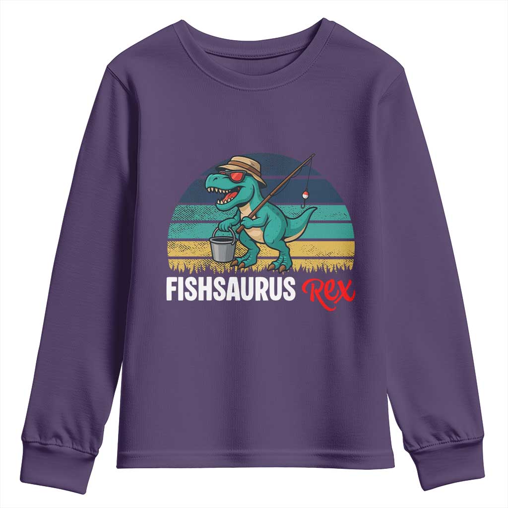 Funny Dinosaur Youth Sweatshirt Fishsaurus Rex Fishing Lover - Wonder Print Shop