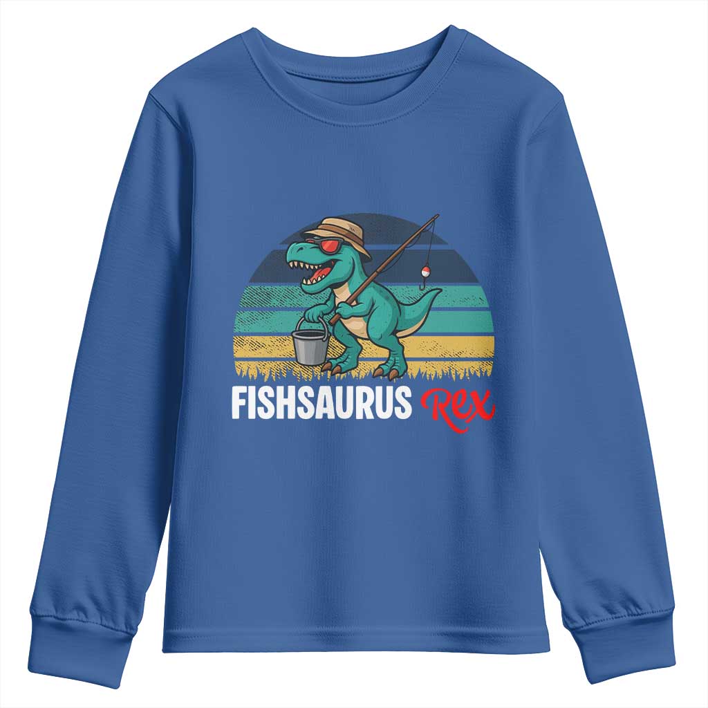 Funny Dinosaur Youth Sweatshirt Fishsaurus Rex Fishing Lover - Wonder Print Shop