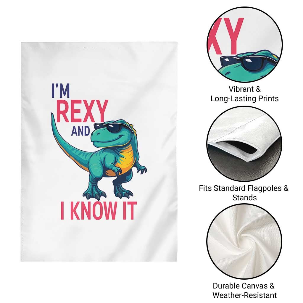 Funny Dinosaur Garden Flag I Am Rexy And I Know It - Wonder Print Shop