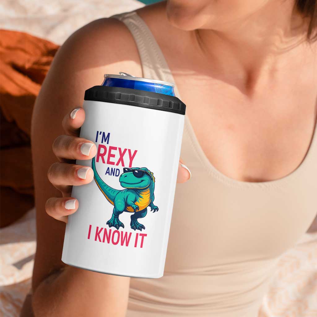 Funny Dinosaur 4 in 1 Can Cooler Tumbler I Am Rexy And I Know It