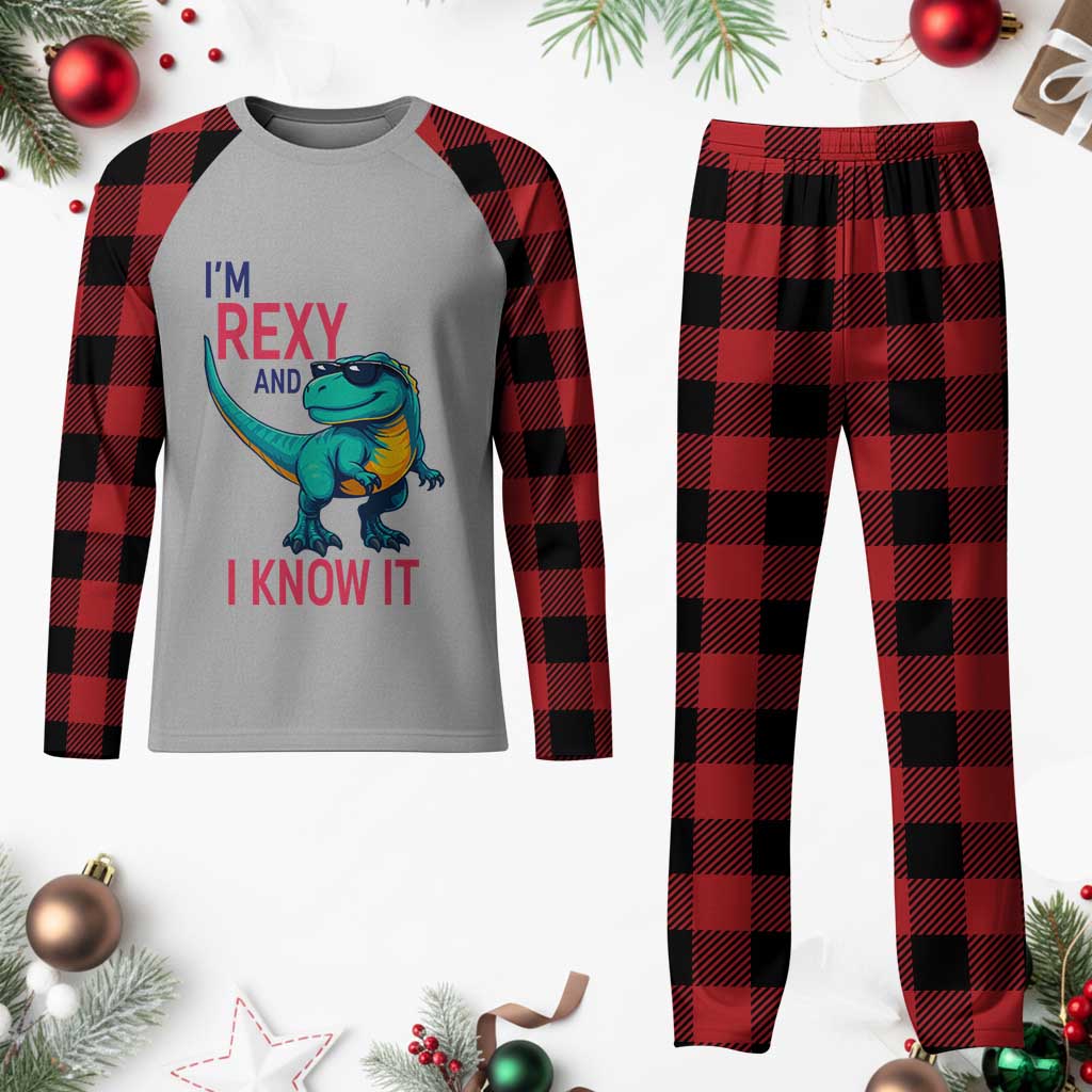 Funny Dinosaur Plaid Pajama Set I Am Rexy And I Know It - Wonder Print Shop