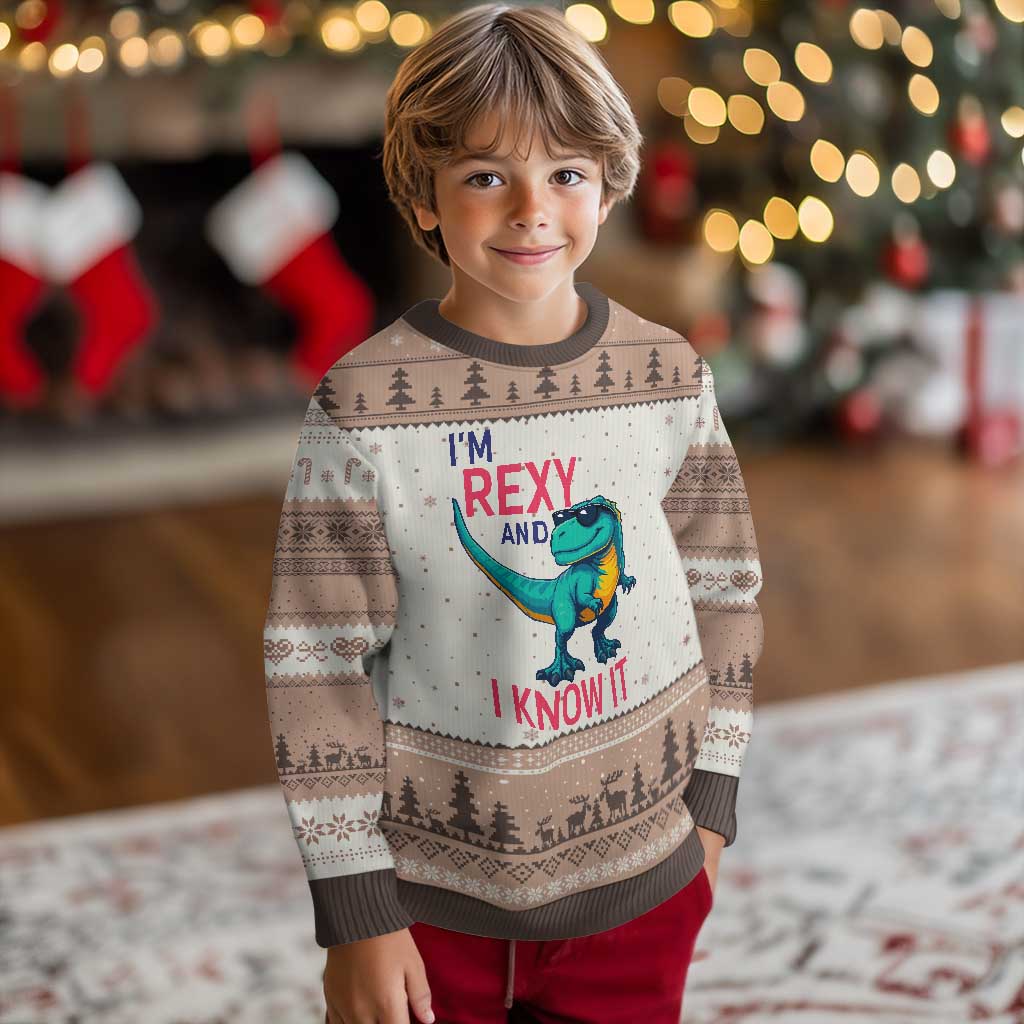 Funny Dinosaur Ugly Christmas Sweater I Am Rexy And I Know It - Wonder Print Shop